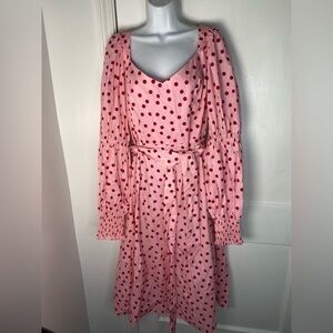 Eloquii NWT Nordstrom Pink and Red Polka Dot Long Sleeve Midi Dress